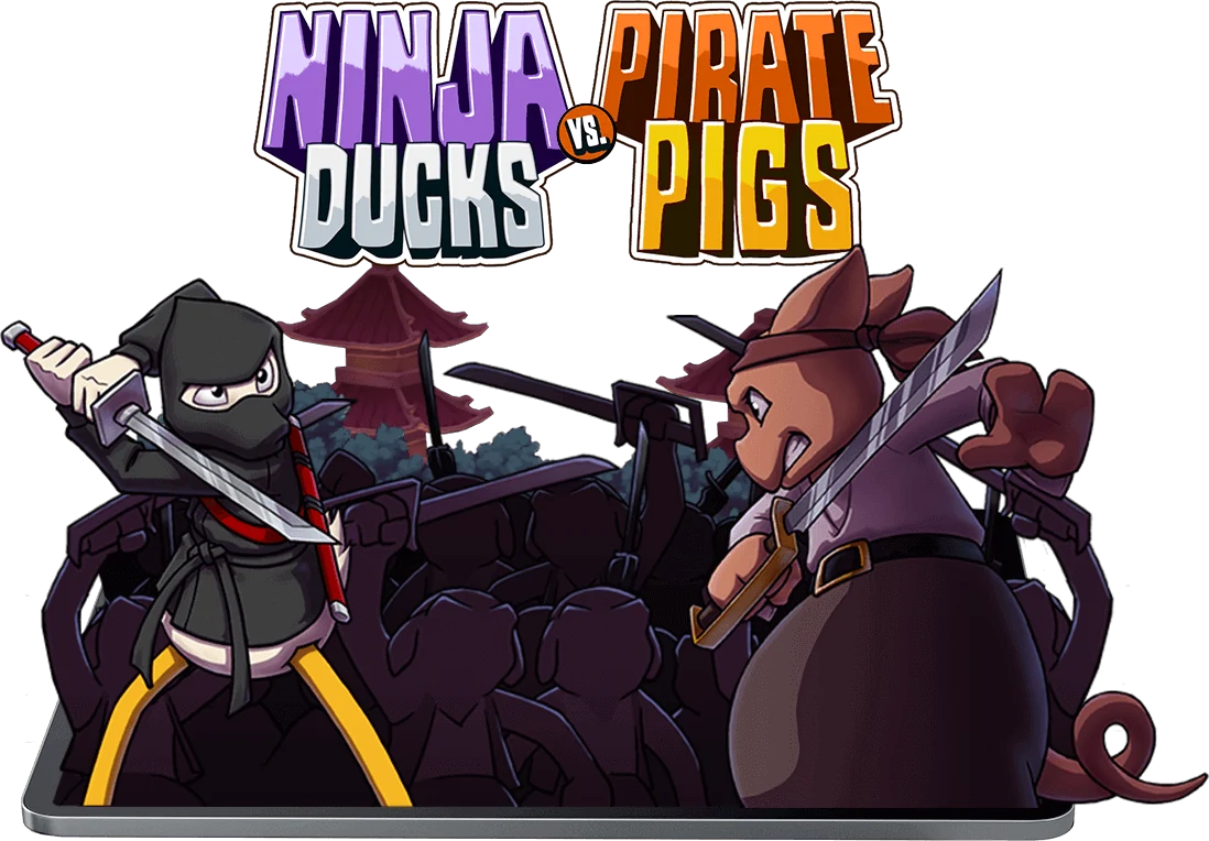 Ninja Ducks vs. Pirate Pigs game artwork showing its duck and pig characters.